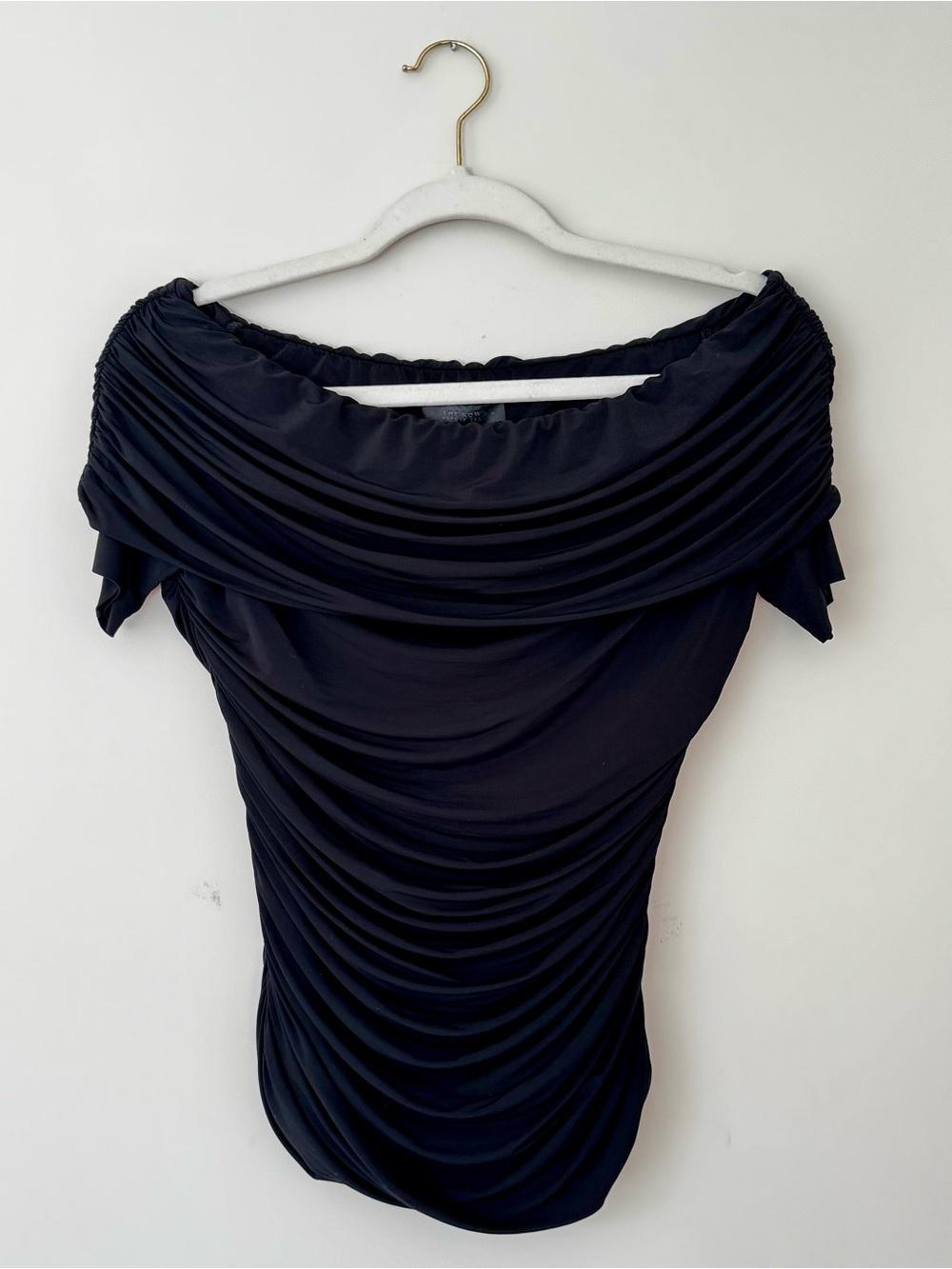 The Row Nanja Off the Shoulder Ruched Stretch Jersey Top, Black – Medium